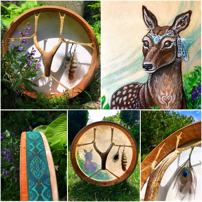 18’ Deer Spirit drum, Shaman drum, Medium Size Drum, deer skin drum, Medicine drum