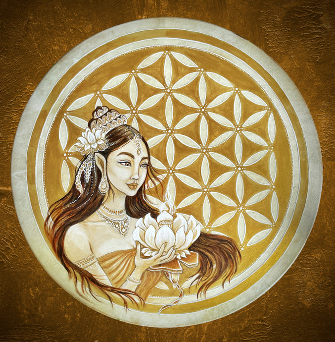 (Copy) 20”Golden Goddess with Flower of Life Drum, Deer spirit drum, Shamanic Drum, Medicine drum, Medium size drum, Handmade drum