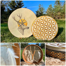16’ Golden flower of Life drum, Shaman drum, deer skin drum, small size drum, Medicine drum