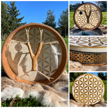 16’ Golden flower of Life drum, Shaman drum, deer skin drum, small size drum, Medicine drum