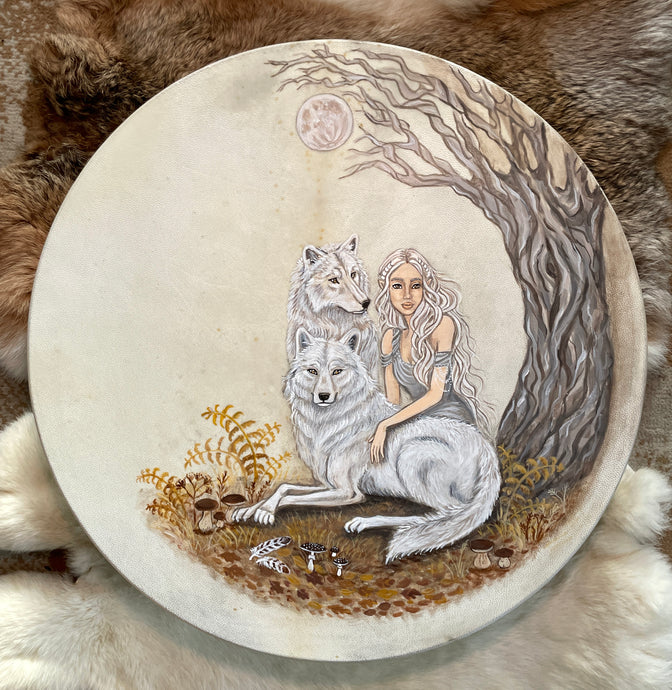 18” Wolf Spirit drum, Shaman drum, deer skin drum, medium size drum, Medicine drum