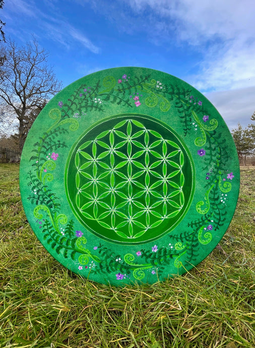 18” Green Spirit drum, Flower of Life Shaman drum, deer skin drum, medium size drum, Medicine drum