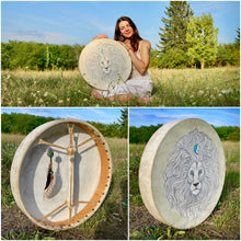 20” White Moon Lion Drum, Leo spirit drum, Shamanic Drum, Medicine drum, Large size shaman-drum , Handmade drum