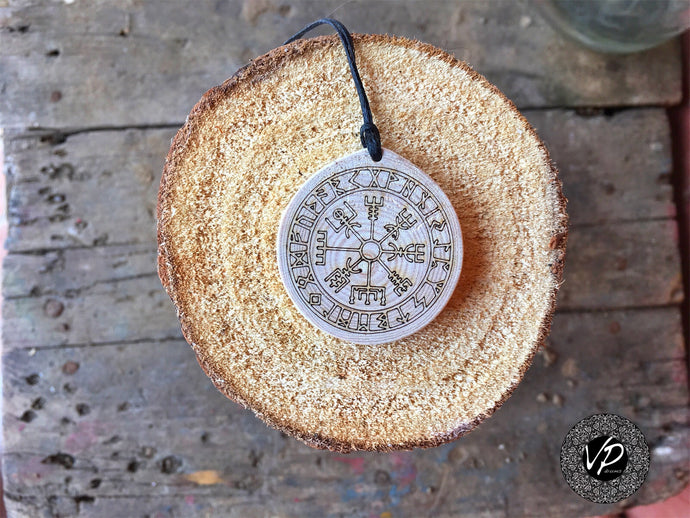 Viking compass wooden necklace