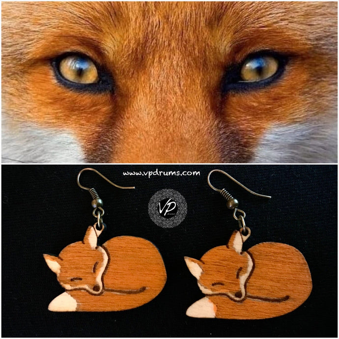 RedFox Earring, Handmade wooden earrings